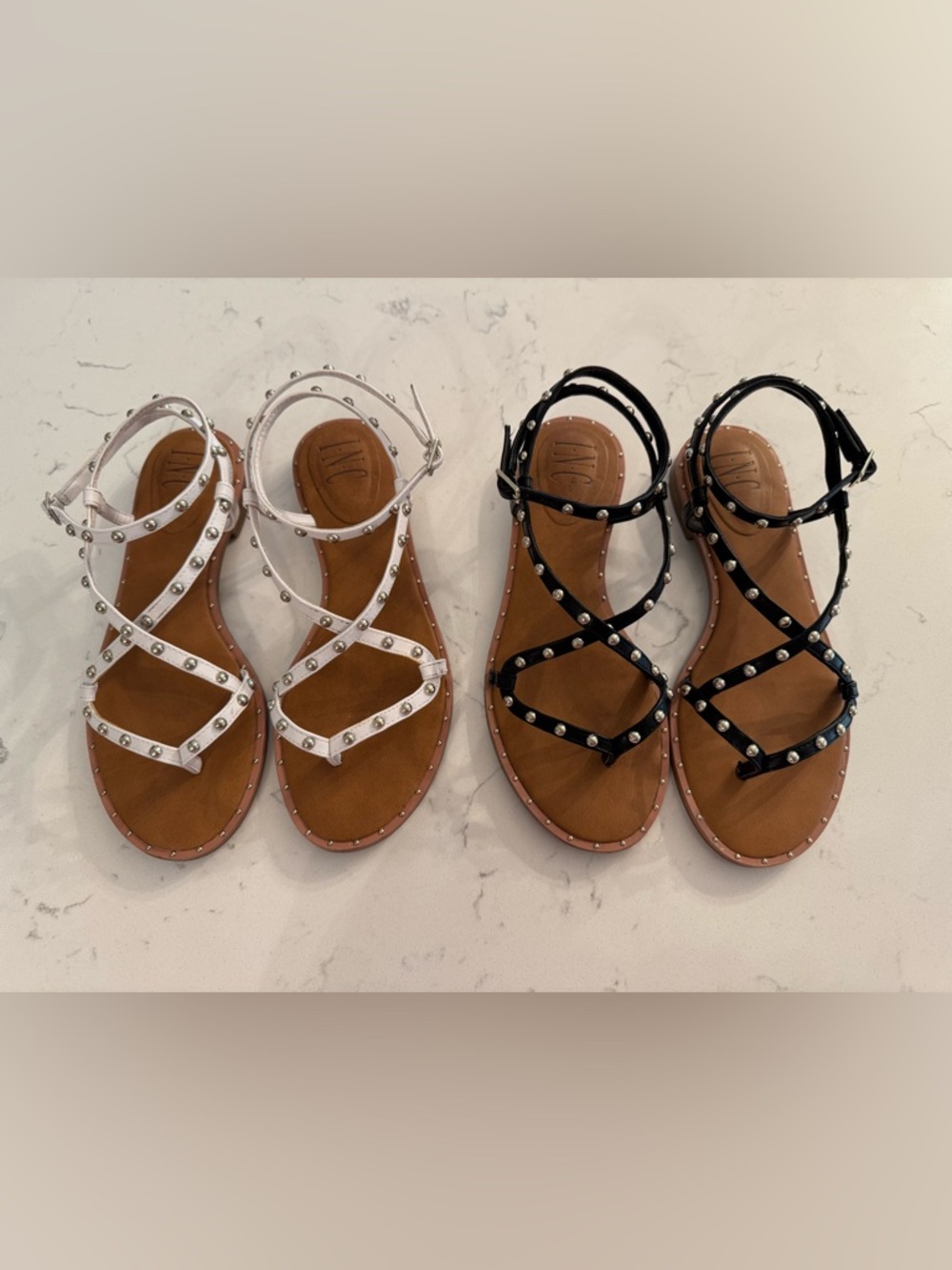 INC International Concepts Studded Strappy Sandals Size 6 – Black & White